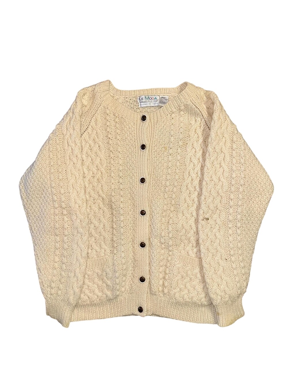Vintage Le Moda Cardigan Sweater Womens Medium Wool Cable Knit fisherman 90s